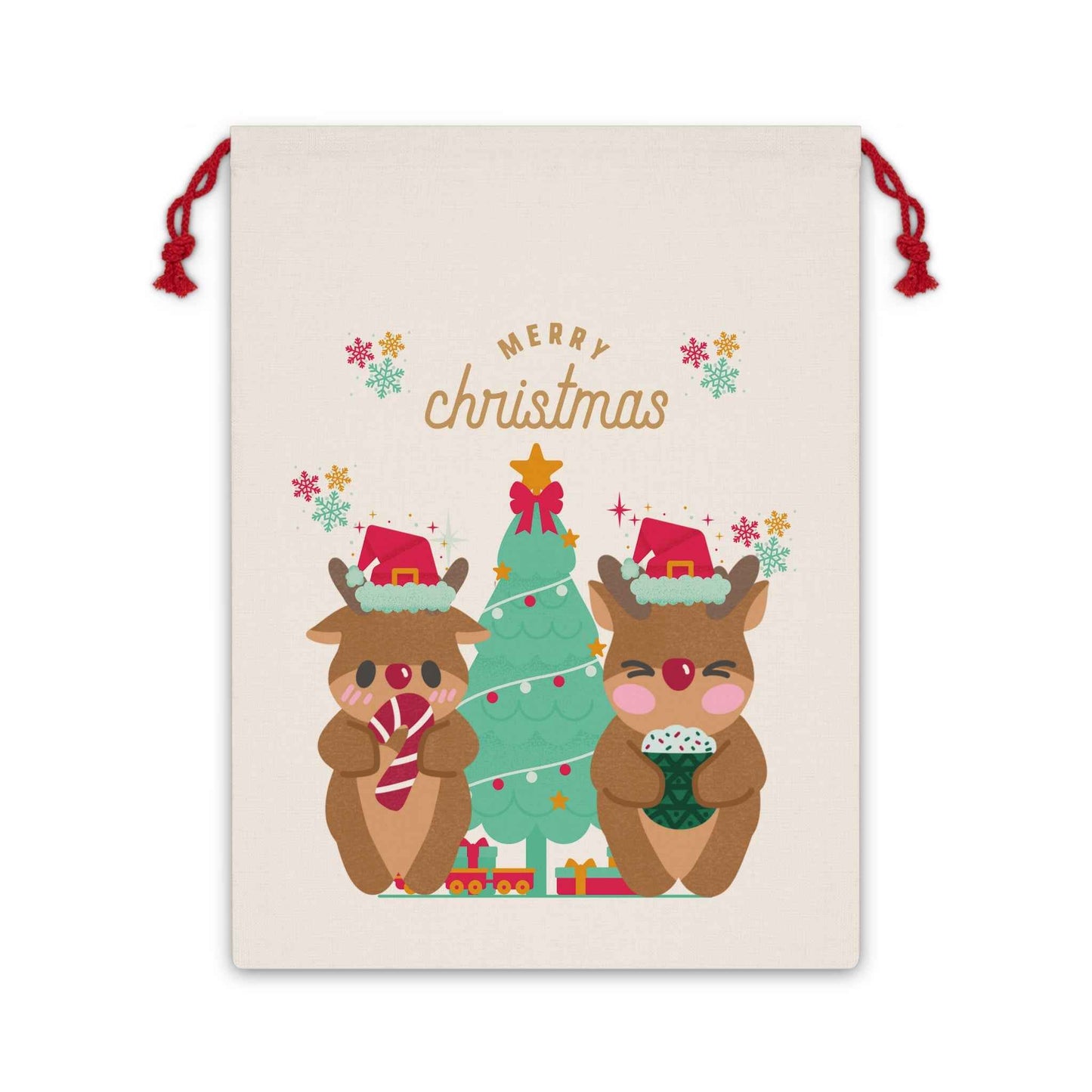 Santa Sack: Reindeer Christmas Linen Bag - Eraya Studio