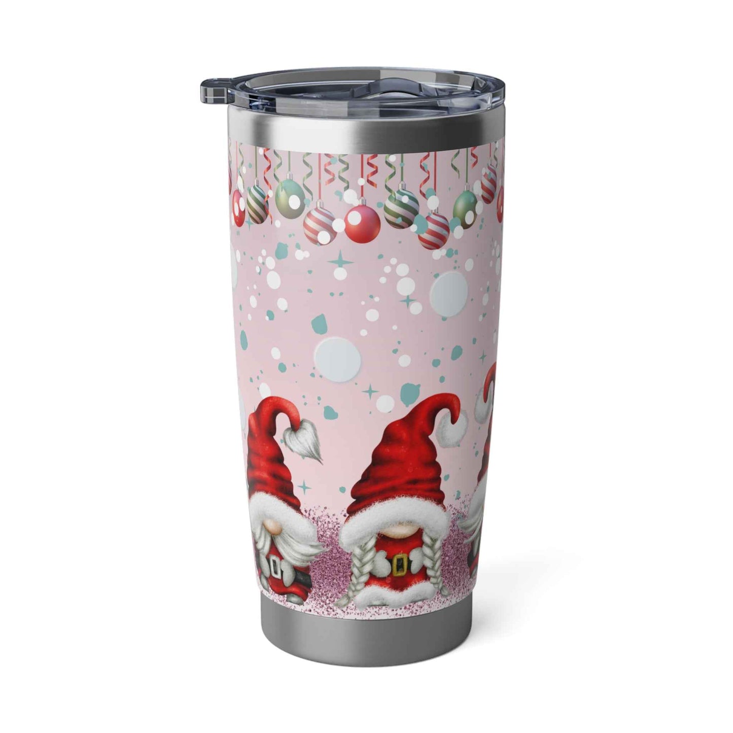 20oz Slim Tumbler: Pink&Red Christmas Gnome - Eraya Studio
