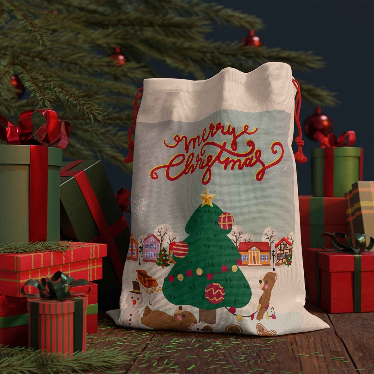Santa Sack: Merry Christmas Linen Bag - Eraya Studio