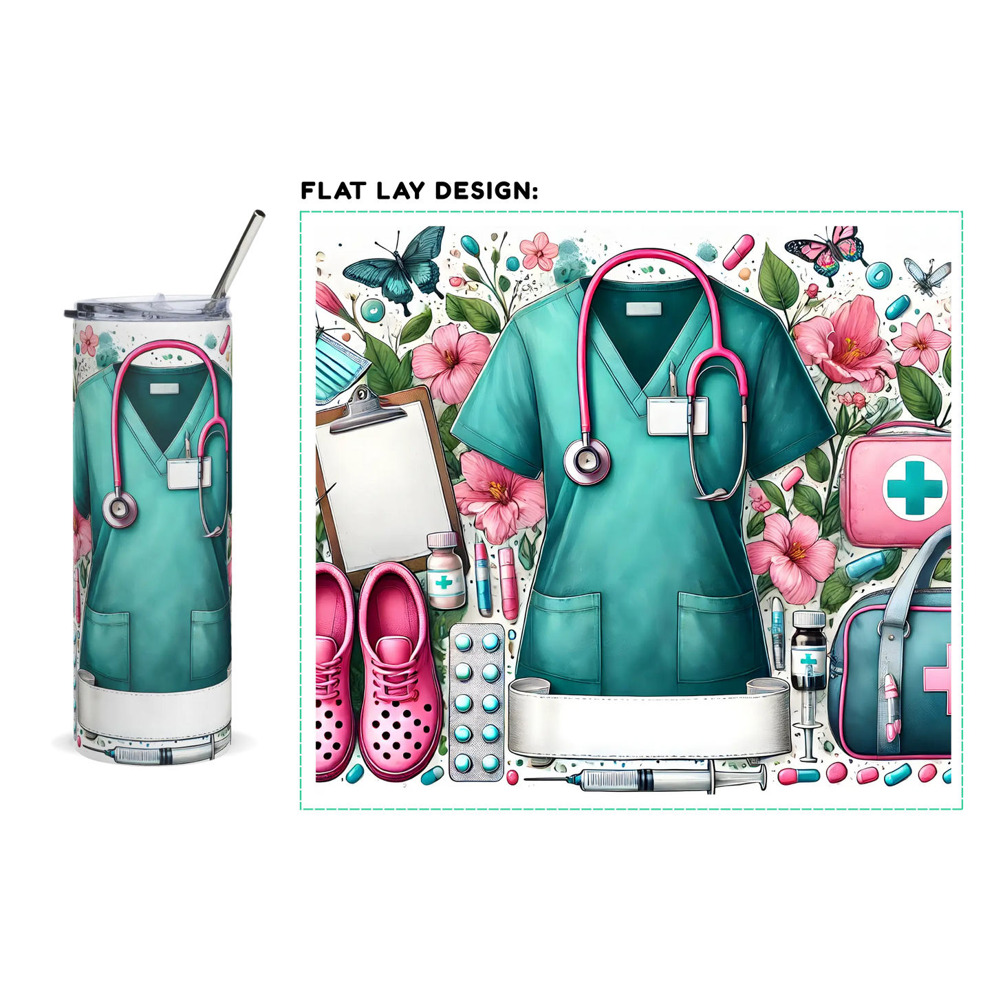 20oz. Slim Tumbler: Medical Themed Colorful - Eraya Studio