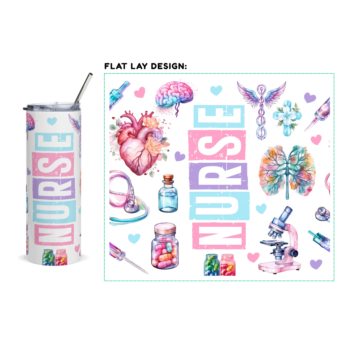 20oz. Slim Tumbler: Nurse Medical Theme - Eraya Studio