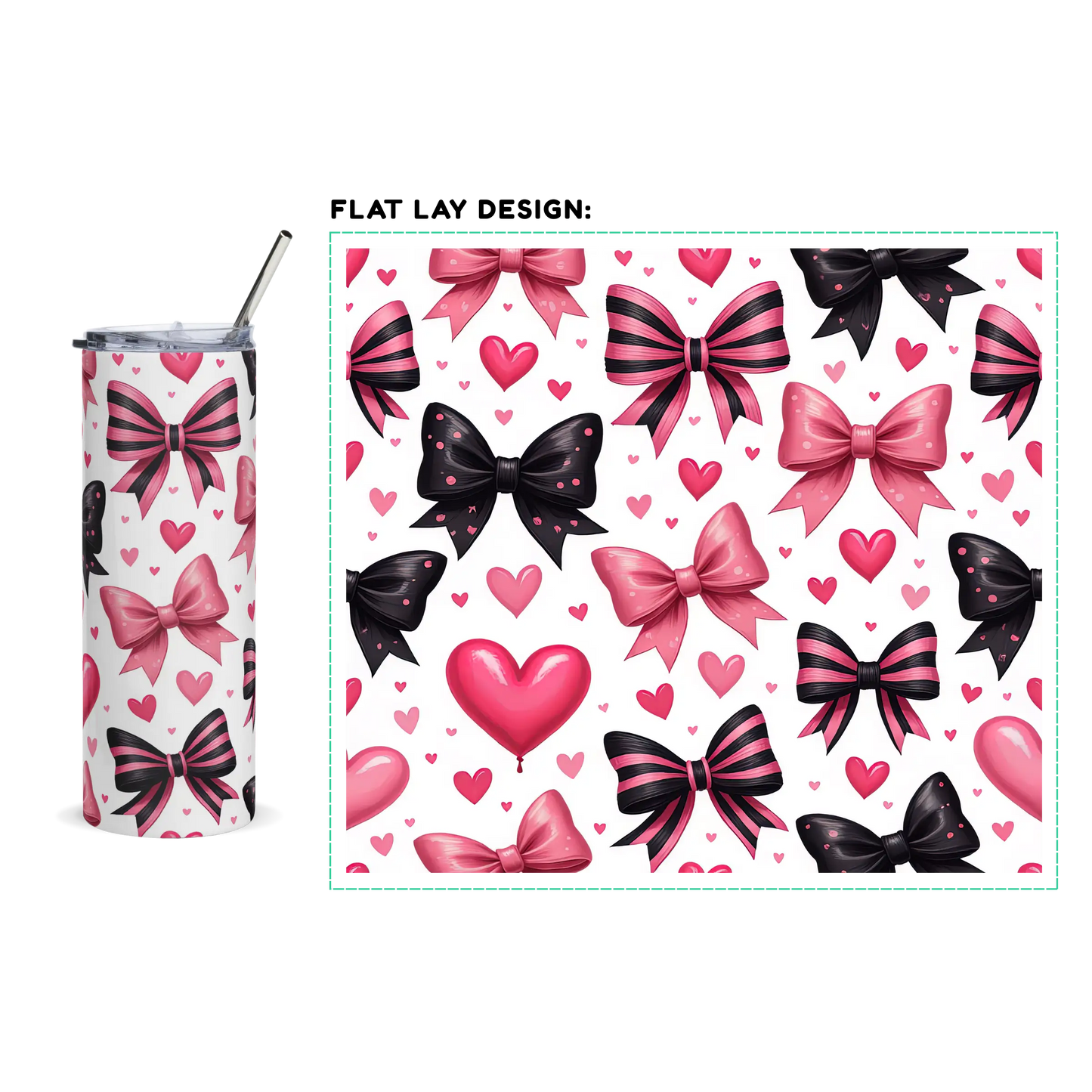 20oz Slim Tumbler: Pink-Heart Black-Pink Ribbon - Eraya Studio
