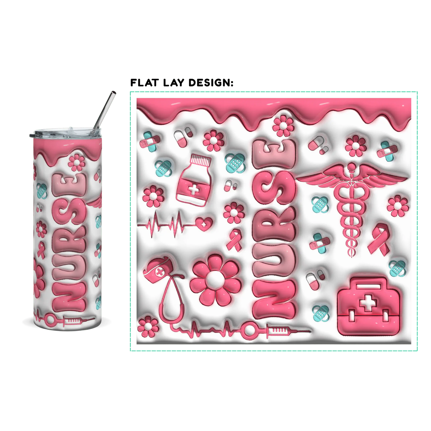 20oz. Slim Tumbler: Pink Medical Nursing-3D - Eraya Studio