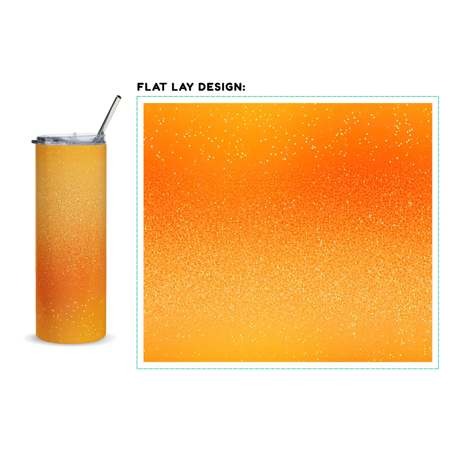 20oz. Slim Tumbler: Vibrant Orange Glitter - Eraya Studio