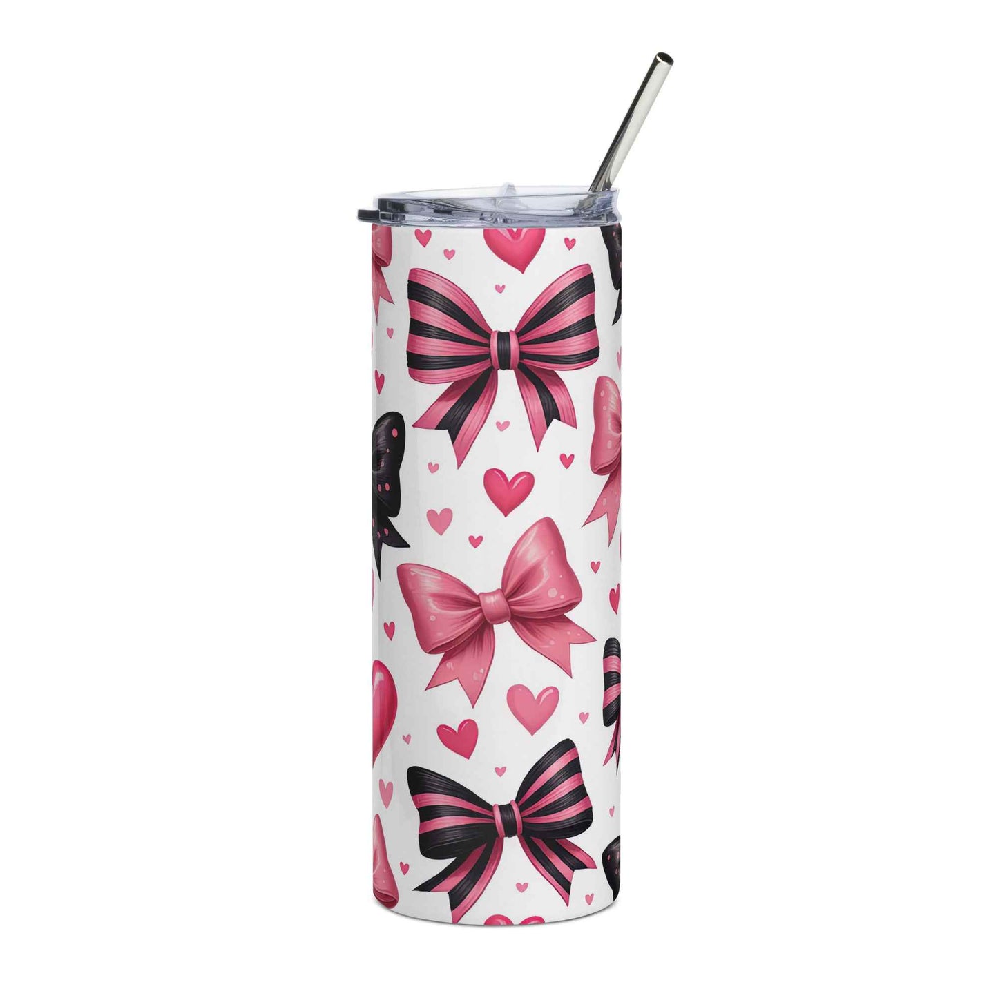 20oz Slim Tumbler: Pink-Heart Black-Pink Ribbon - Eraya Studio