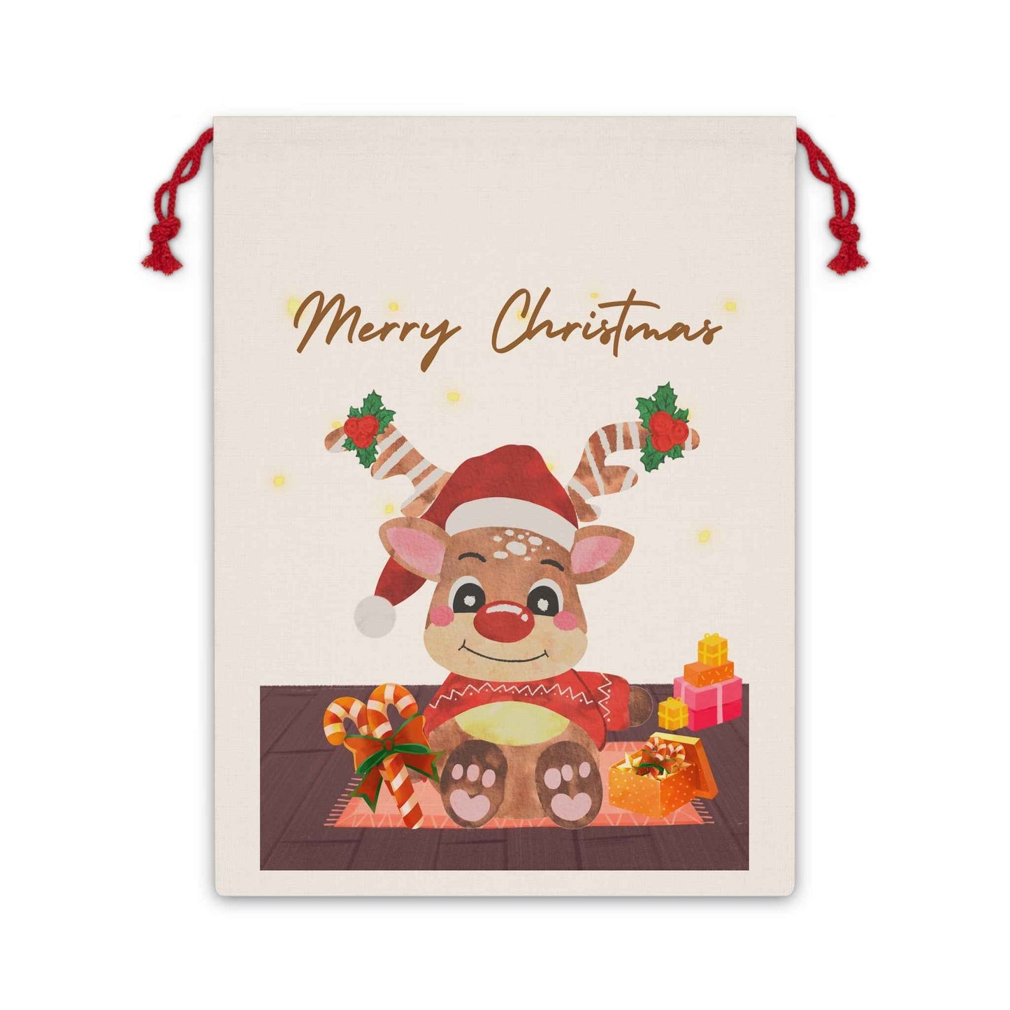 Santa Sack: Christmas Reindeer Linen Bag - Eraya Studio