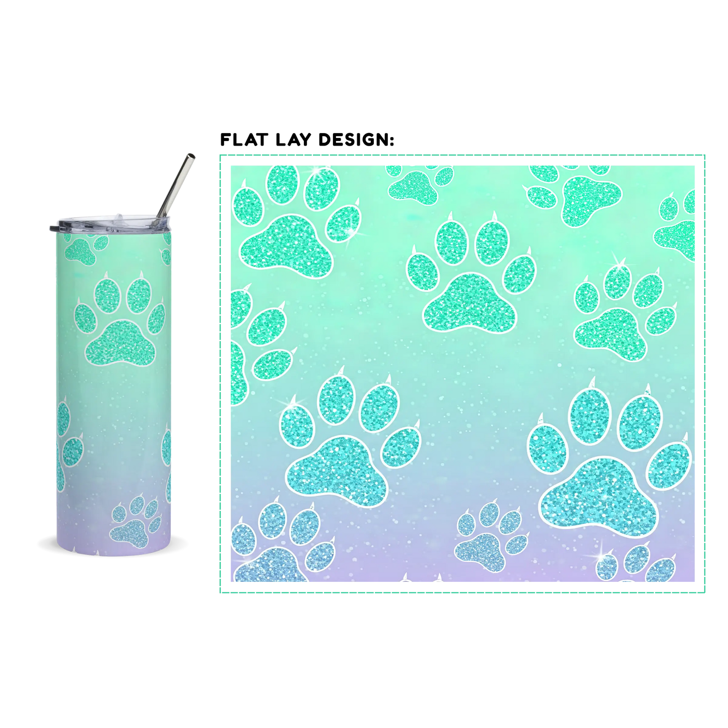 20oz. Slim Tumbler: Glitter Dog Paw - Eraya Studio