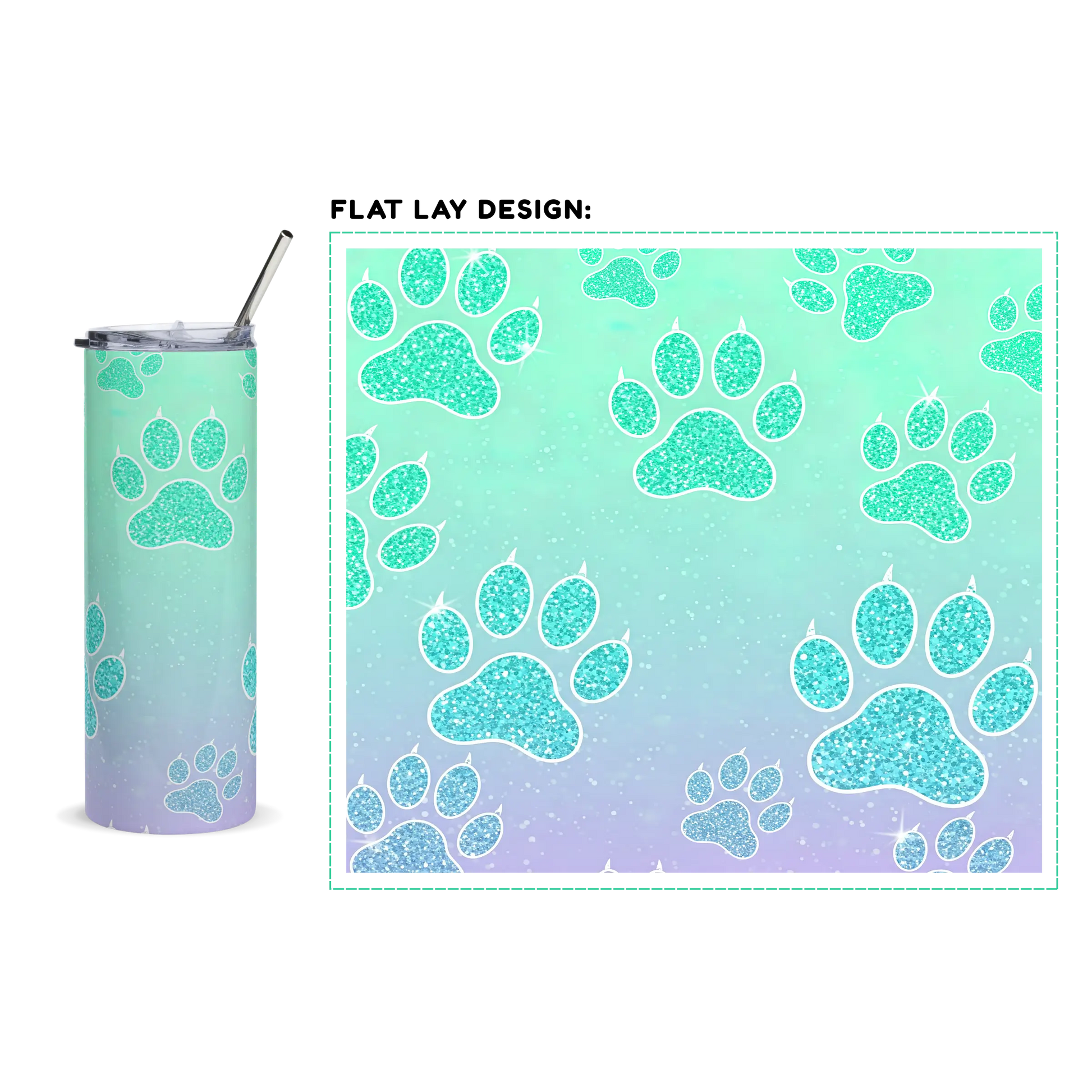 20oz. Slim Tumbler: Glitter Dog Paw - Eraya Studio