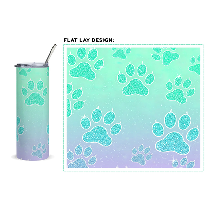 20oz. Slim Tumbler: Glitter Dog Paw - Eraya Studio