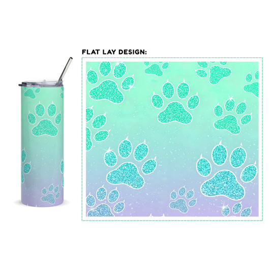 20oz. Slim Tumbler: Glitter Dog Paw - Eraya Studio