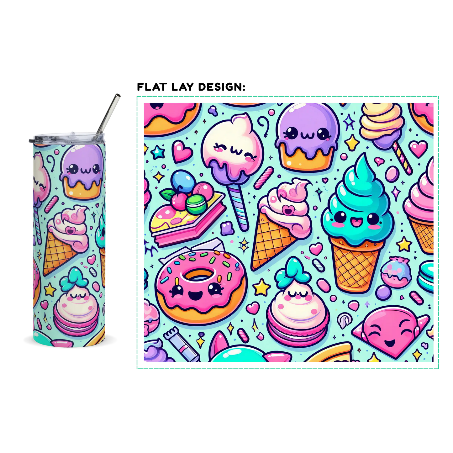 20oz. Slim Tumbler: Kawaii Dessert Pattern - Eraya Studio