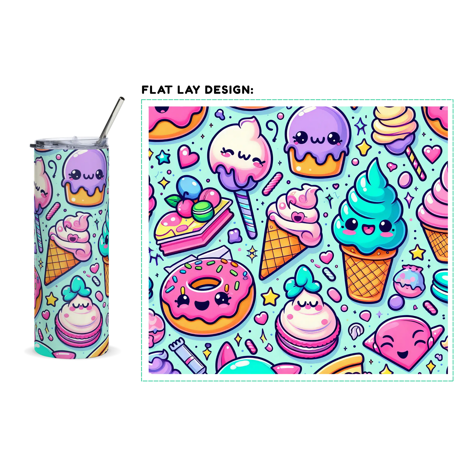 20oz. Slim Tumbler: Kawaii Dessert Pattern - Eraya Studio
