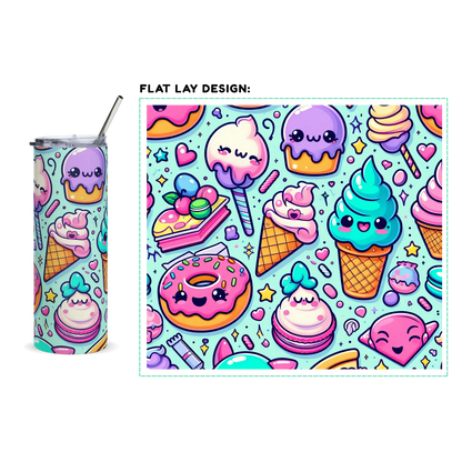 20oz. Slim Tumbler: Kawaii Dessert Pattern - Eraya Studio