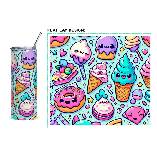 20oz. Slim Tumbler: Kawaii Dessert Pattern - Eraya Studio