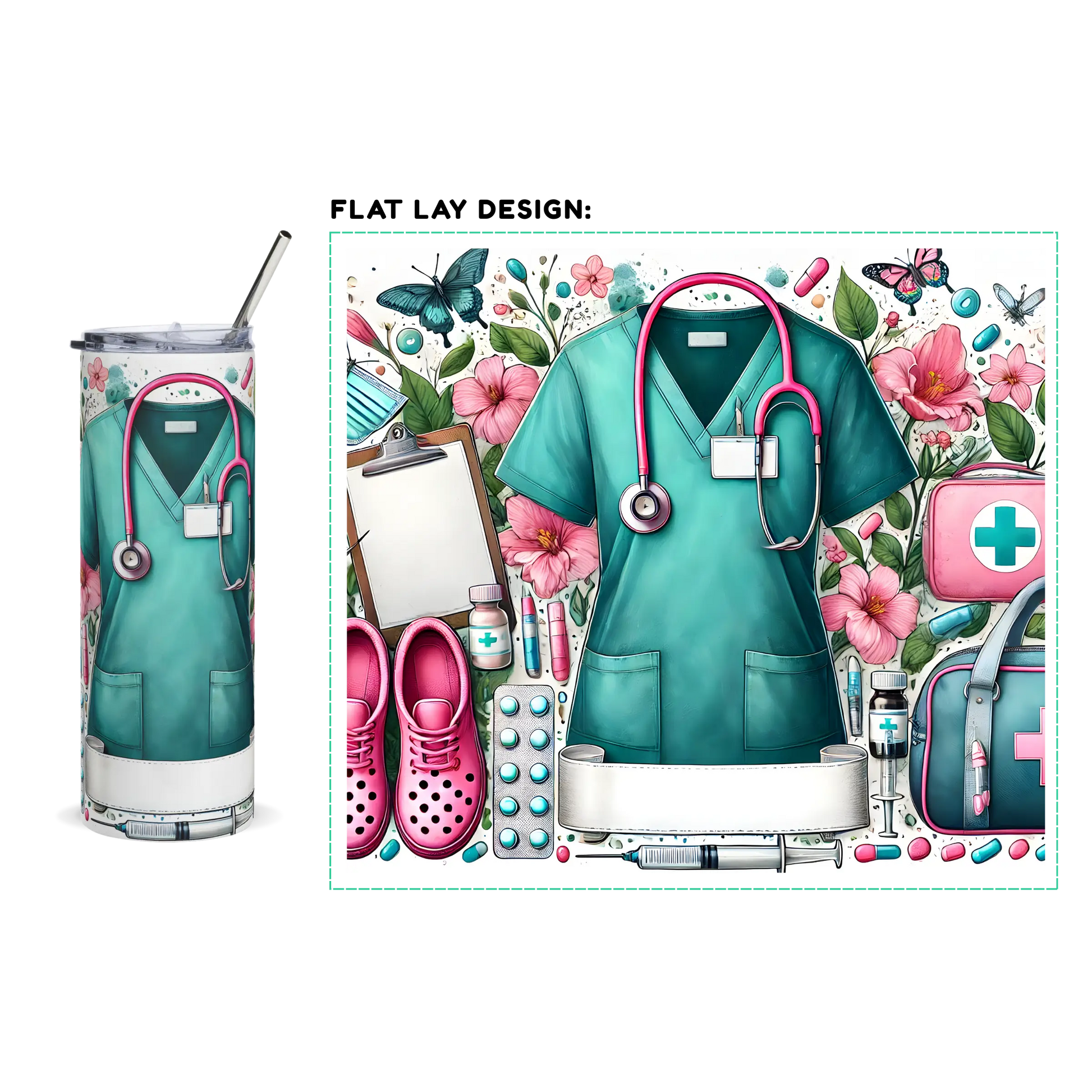 20oz. Slim Tumbler: Medical Themed Colorful - Eraya Studio