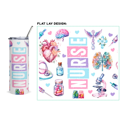20oz. Slim Tumbler: Nurse Medical Theme - Eraya Studio