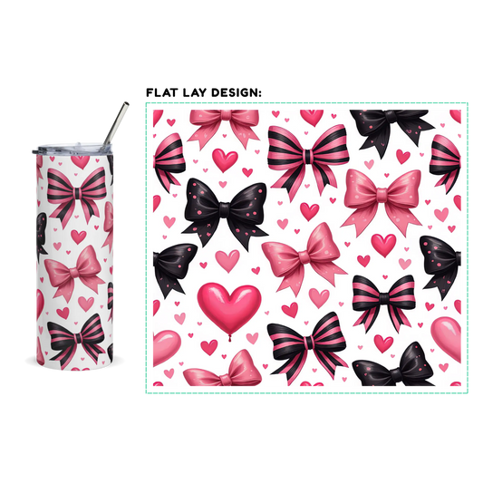 20oz Slim Tumbler: Pink-Heart Black-Pink Ribbon - Eraya Studio