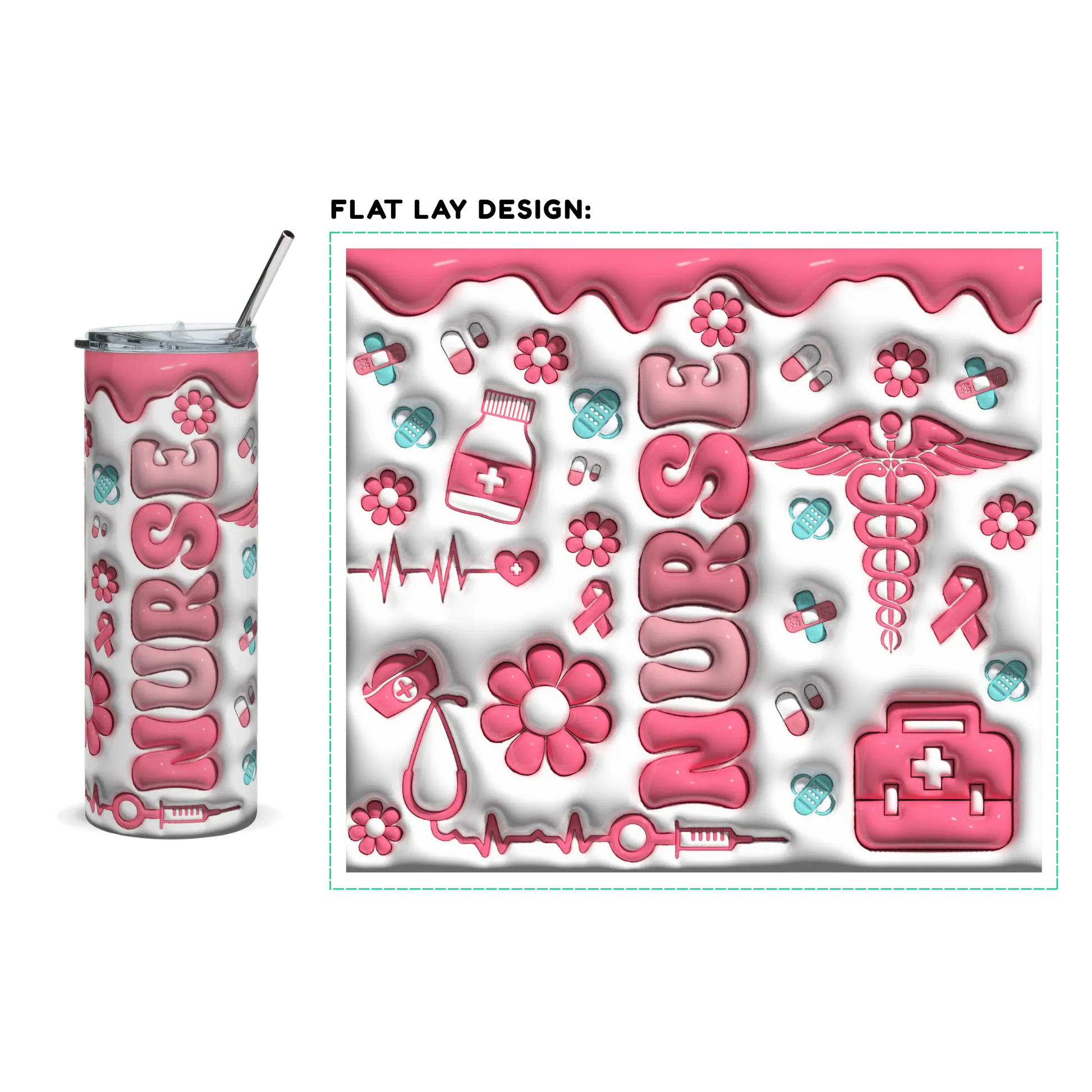 20oz. Slim Tumbler: Pink Medical Nursing-3D - Eraya Studio
