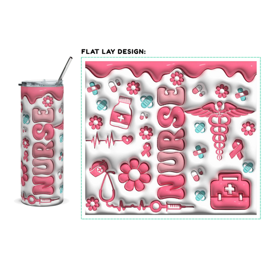20oz. Slim Tumbler: Pink Medical Nursing-3D - Eraya Studio