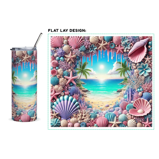 20oz. Slim Tumbler: Seashells Beach 3D - Eraya Studio