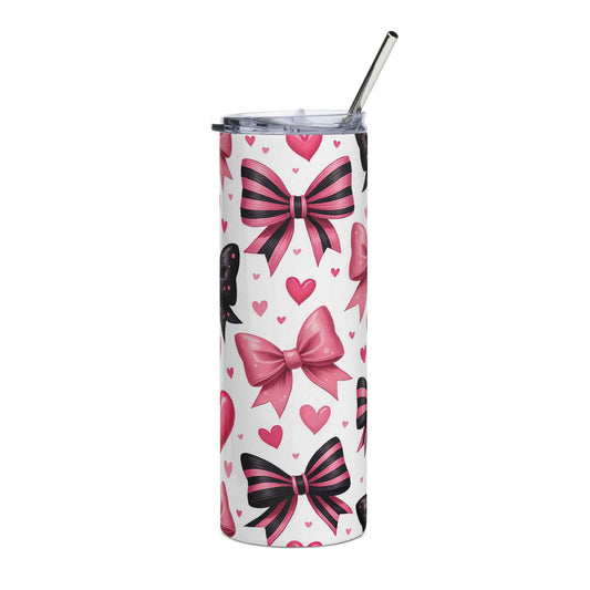 20oz Slim Tumbler: Pink-Heart Black-Pink Ribbon - Eraya Studio