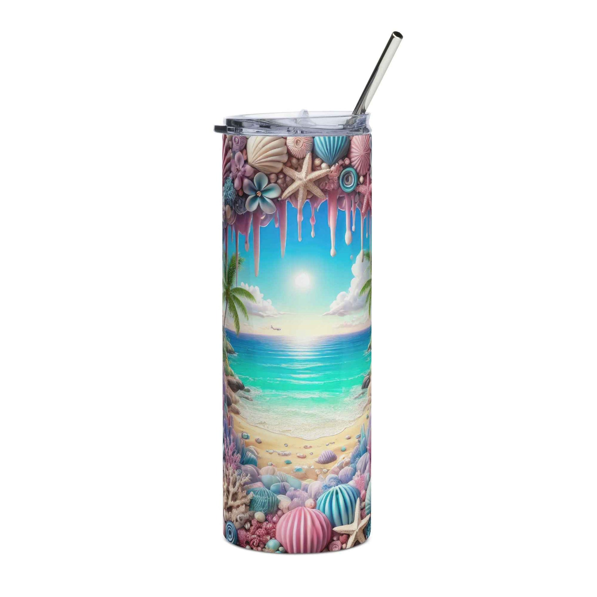 20oz. Slim Tumbler: Seashells Beach 3D - Eraya Studio